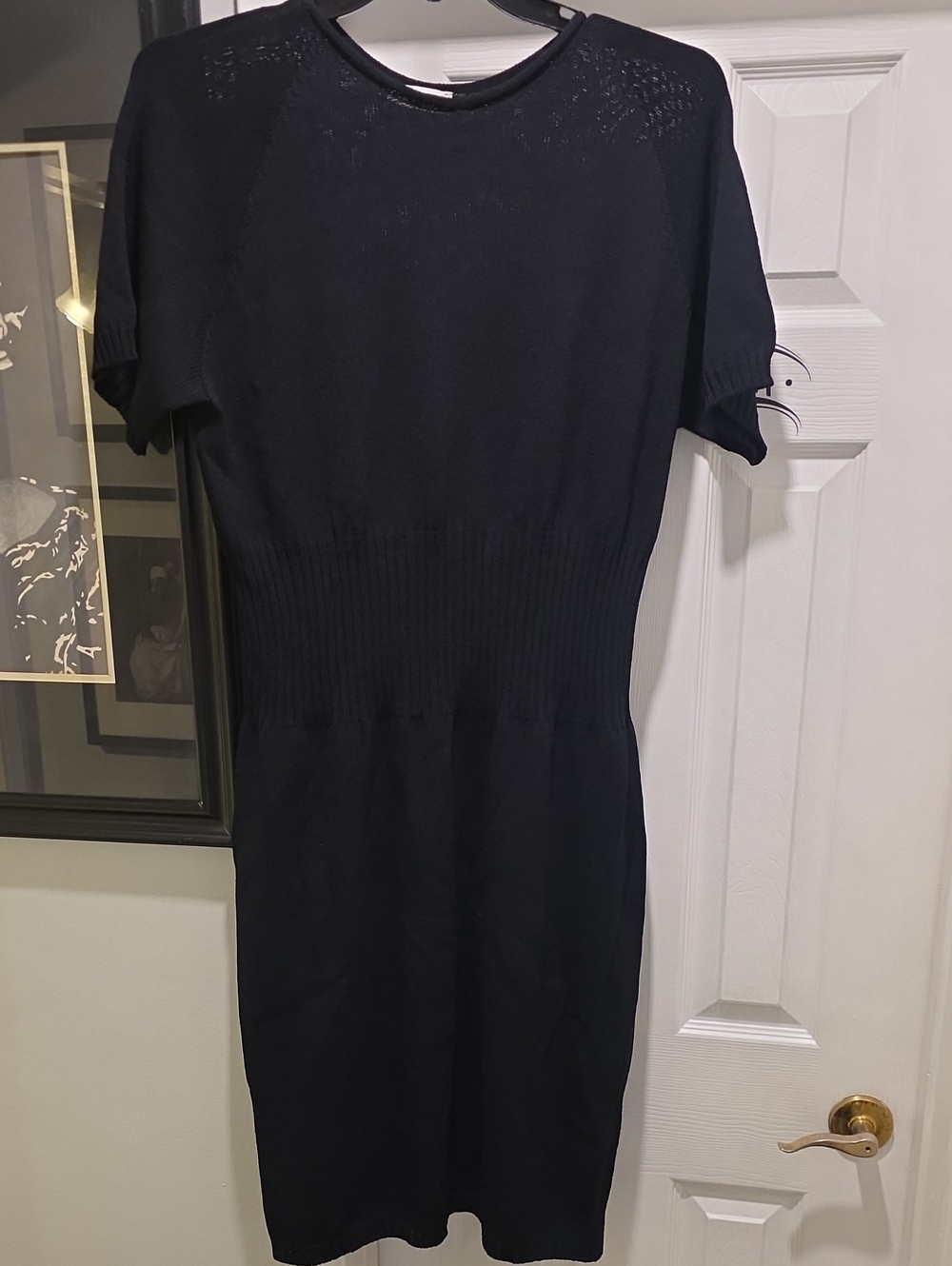 St. John Black Short-Sleeve Midi Knit Dress